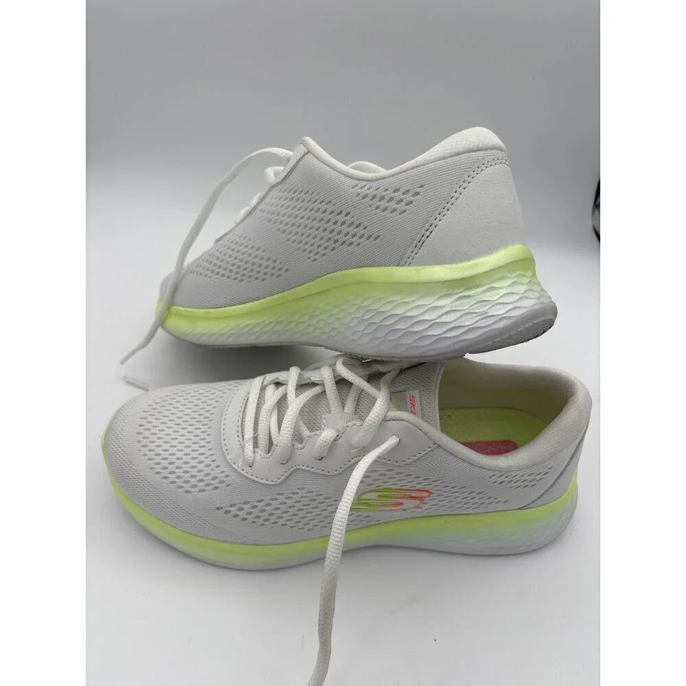 Skechers Womens Air-Cooled Memory Foam Athletic Shoes Size 7.5 White & Neon
